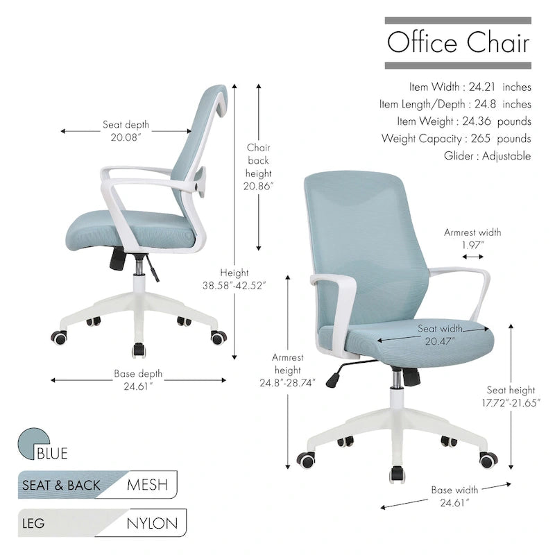 Porthos Home Casen Chaise de bureau, dossier en maille, siège réglable en hauteur