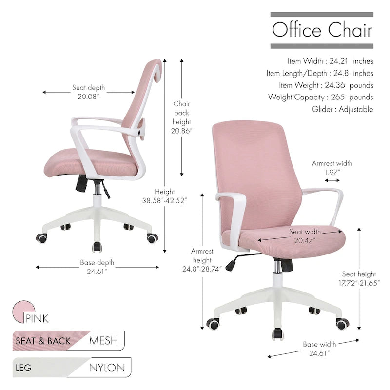 Porthos Home Casen Chaise de bureau, dossier en maille, siège réglable en hauteur