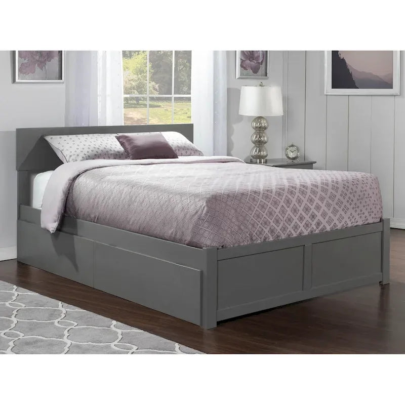 Lit plateforme Orlando King avec 2 tiroirs gris