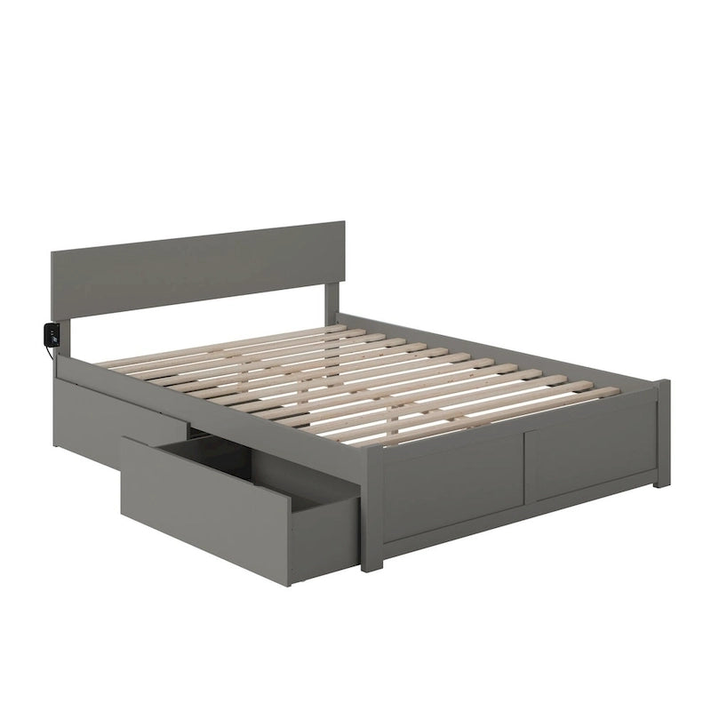 Lit plateforme Orlando King avec 2 tiroirs gris