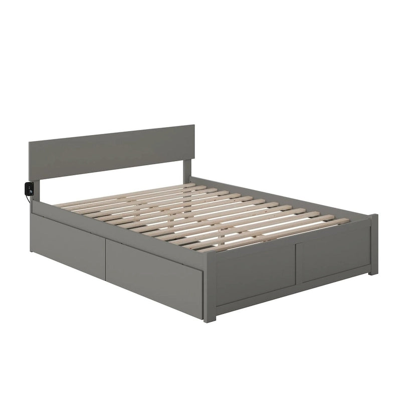 Lit plateforme Orlando King avec 2 tiroirs gris