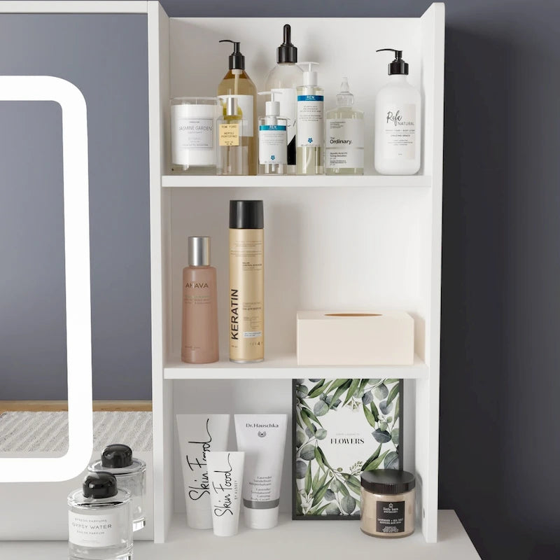 Timechee Coiffeuse avec miroir lumineux réglable et tiroirs de rangement – 100L x 50l x 136H cm