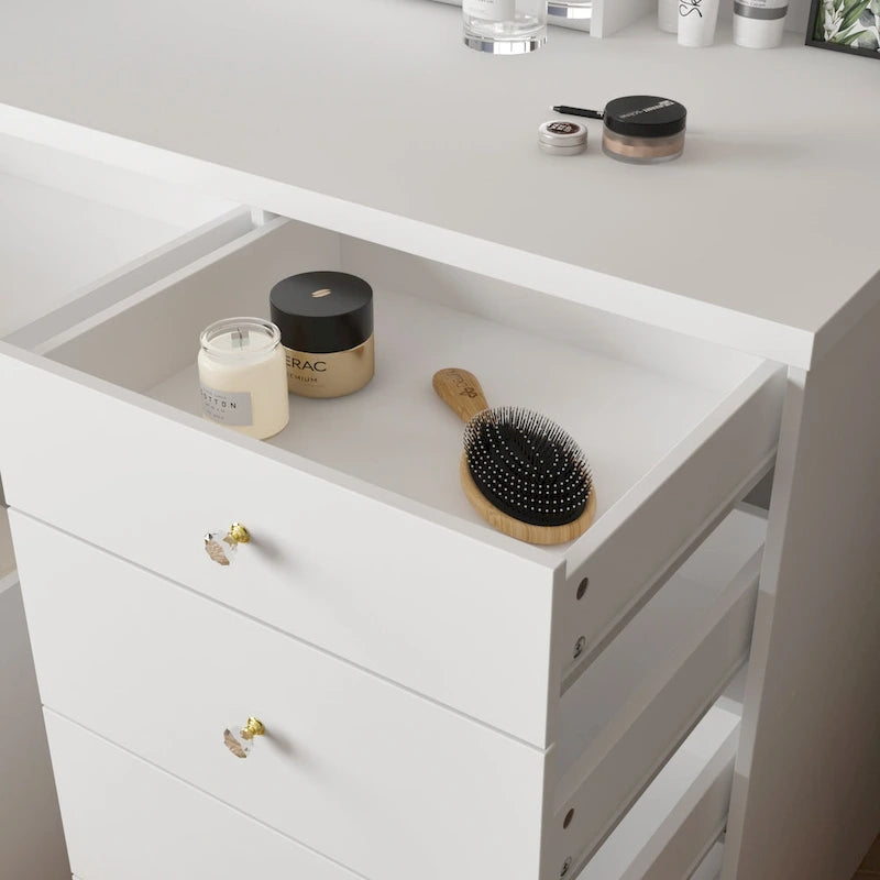 Timechee Coiffeuse avec miroir lumineux réglable et tiroirs de rangement – 100L x 50l x 136H cm