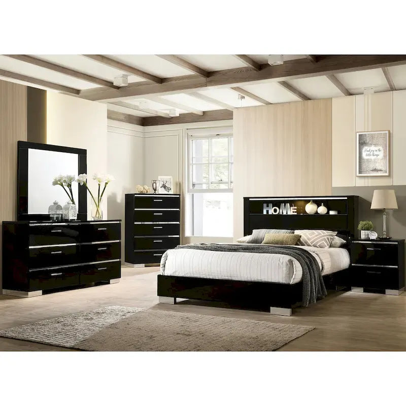 Lit panneau moderne Lofa de Furniture of America, noir, avec DEL