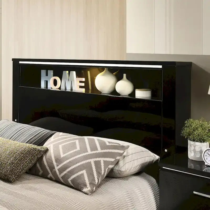 Lit panneau moderne Lofa de Furniture of America, noir, avec DEL