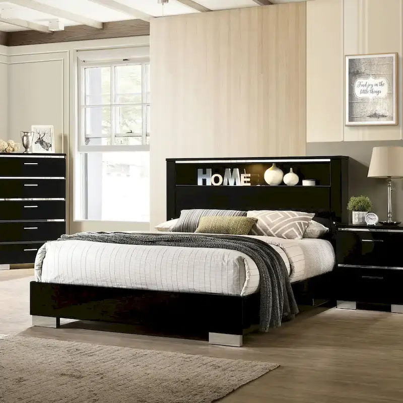 Lit panneau moderne Lofa de Furniture of America, noir, avec DEL