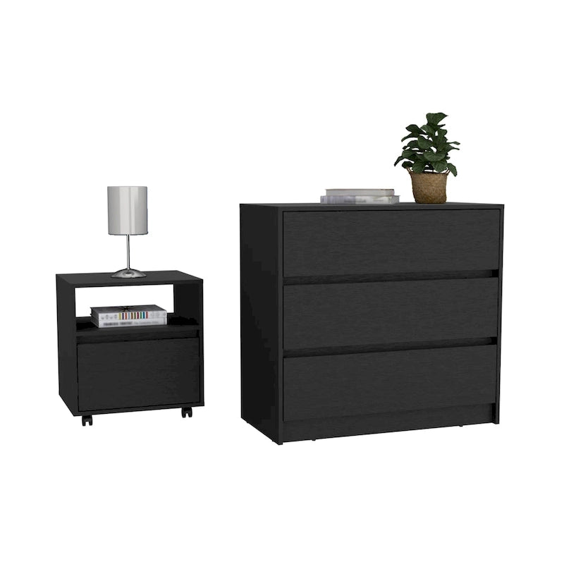 Ensemble de 2 meubles de chambre Milford, table de chevet + commode pour salle de bain, salon, chambre
