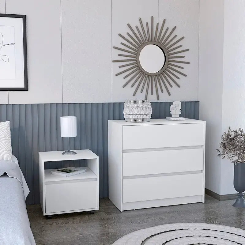 Ensemble de 2 meubles de chambre Milford, table de chevet + commode pour salle de bain, salon, chambre