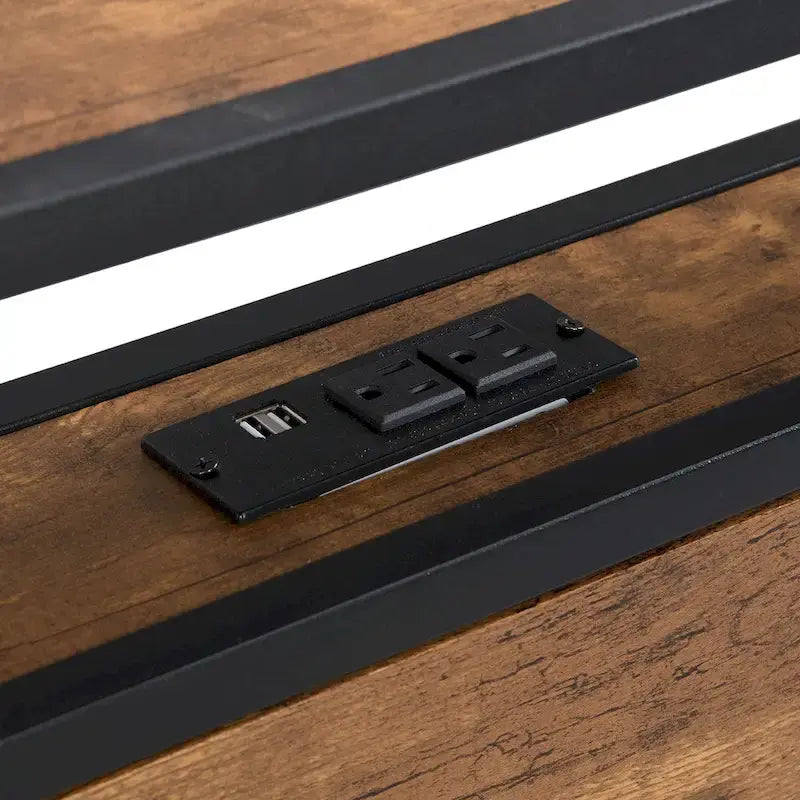 Lordear Lit Plateforme en Métal Queen Size avec Tête et Pied de Lit en Bois et Doublure USB