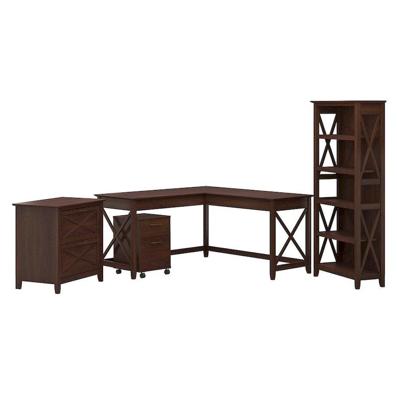 Bureau en L 60 W Key West avec classeurs et bibliothèque de Bush Furniture