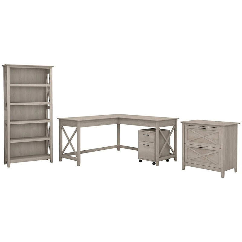 Bureau en L 60 W Key West avec classeurs et bibliothèque de Bush Furniture