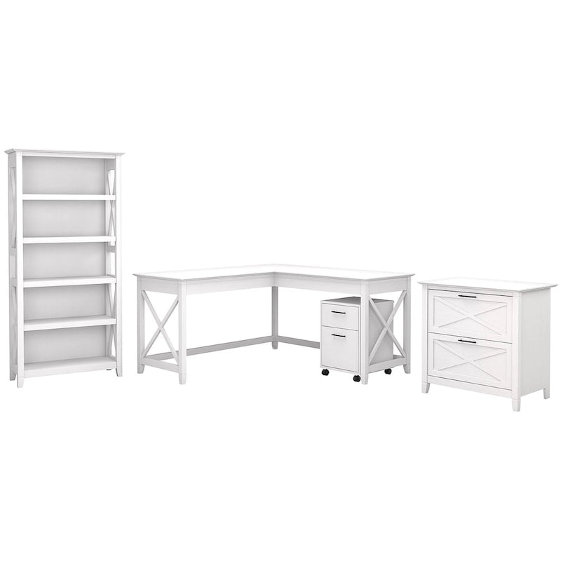 Bureau en L 60 W Key West avec classeurs et bibliothèque de Bush Furniture