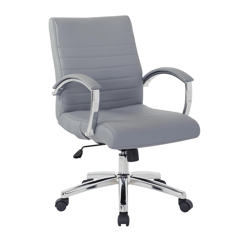 Chaise de bureau à dossier bas en similicuir avec accoudoirs et piètement chromés - individuelle