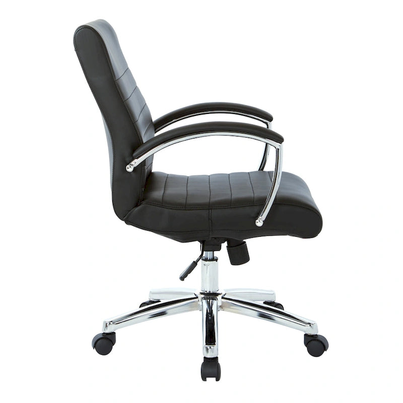 Chaise de bureau à dossier bas en similicuir avec accoudoirs et piètement chromés - individuelle