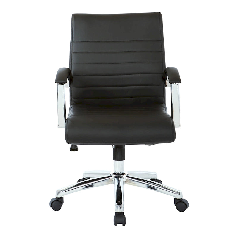 Chaise de bureau à dossier bas en similicuir avec accoudoirs et piètement chromés - individuelle
