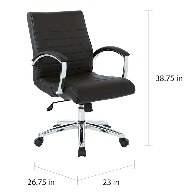 Chaise de bureau à dossier bas en similicuir avec accoudoirs et piètement chromés - individuelle