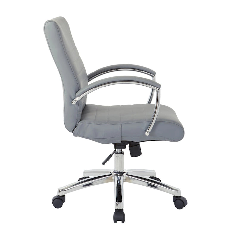 Chaise de bureau à dossier bas en similicuir avec accoudoirs et piètement chromés - individuelle