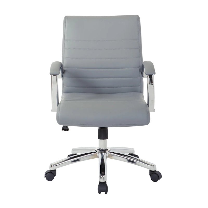 Chaise de bureau à dossier bas en similicuir avec accoudoirs et piètement chromés - individuelle
