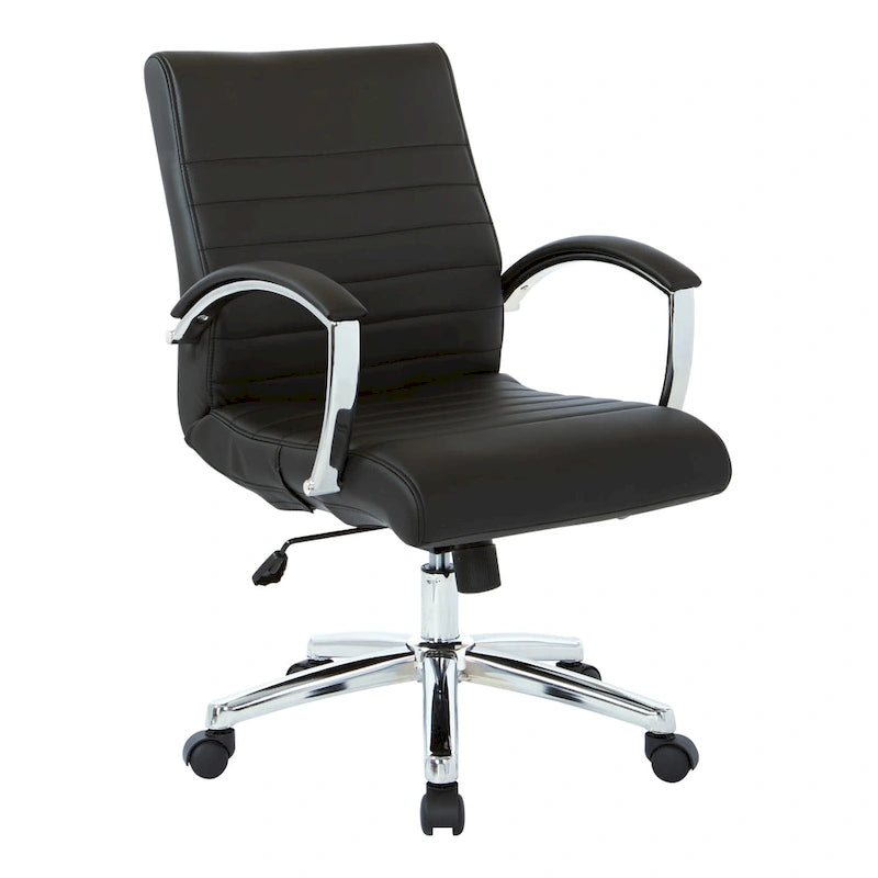 Chaise de bureau à dossier bas en similicuir avec accoudoirs et piètement chromés - individuelle
