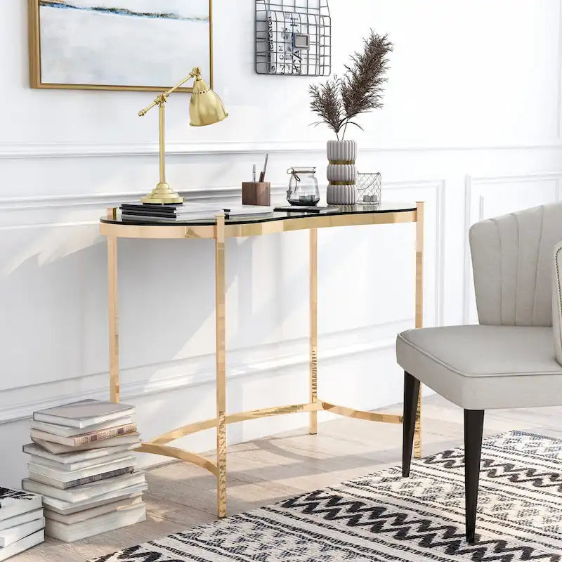 Bureau d'ordinateur en verre Allade Modern Gold de 44 po par Furniture of America