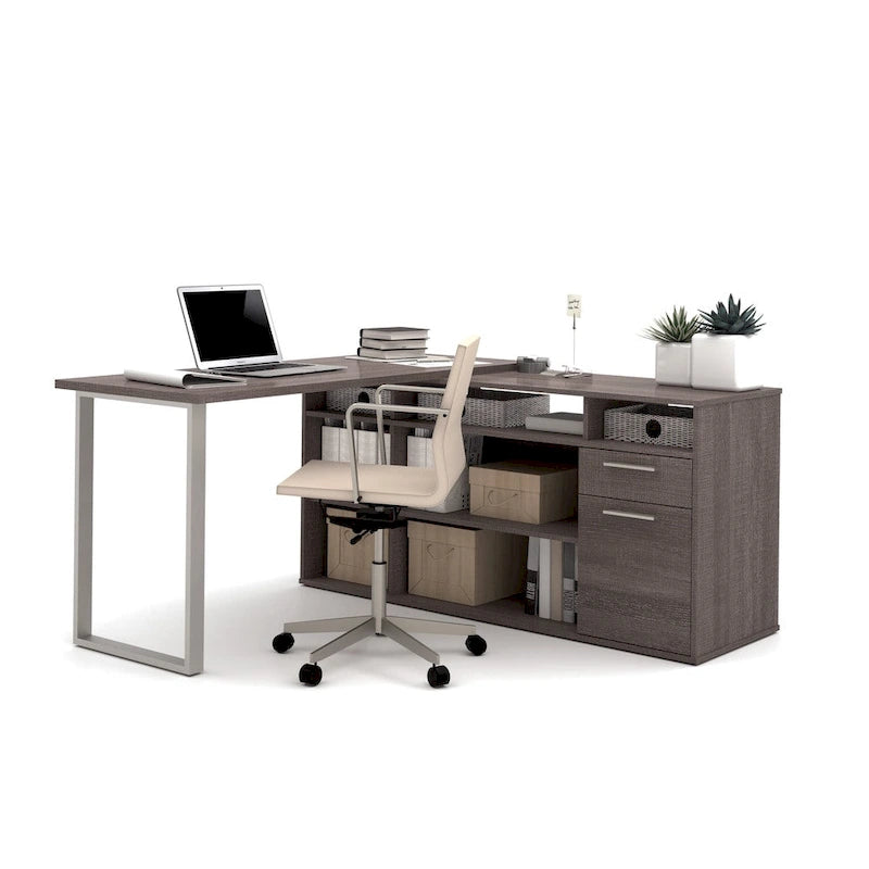 Bureau en L Solay de Bestar avec classeur latéral et bibliothèque