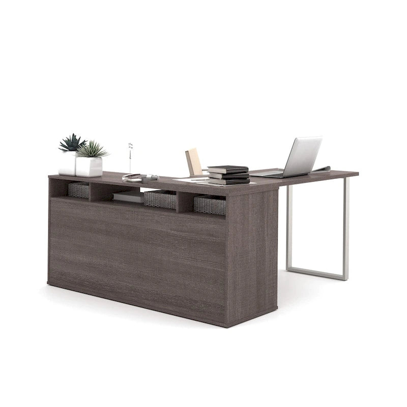 Bureau en L Solay de Bestar avec classeur latéral et bibliothèque