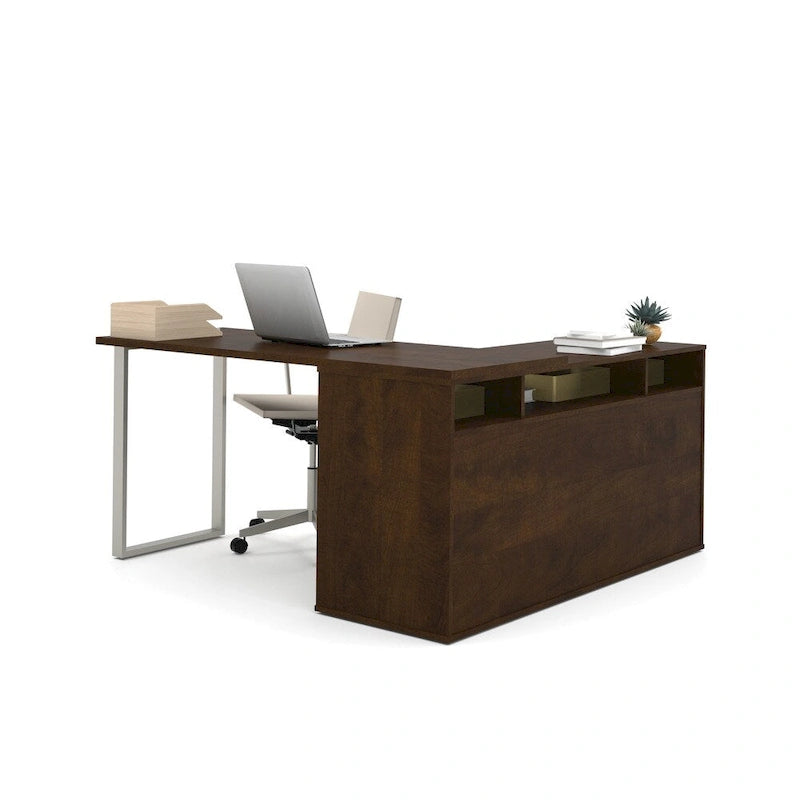 Bureau en L Solay de Bestar avec classeur latéral et bibliothèque