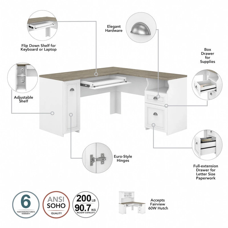 Bureau 60W Fairview avec huche et ensemble de rangement par Bush Furniture