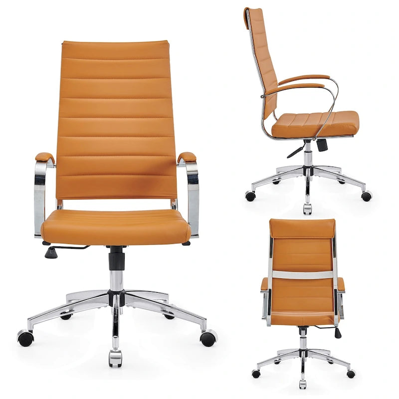 CAROCC Chaise de Bureau Informatique Côtelée, Réglable, Pivotante, Dossier Haut