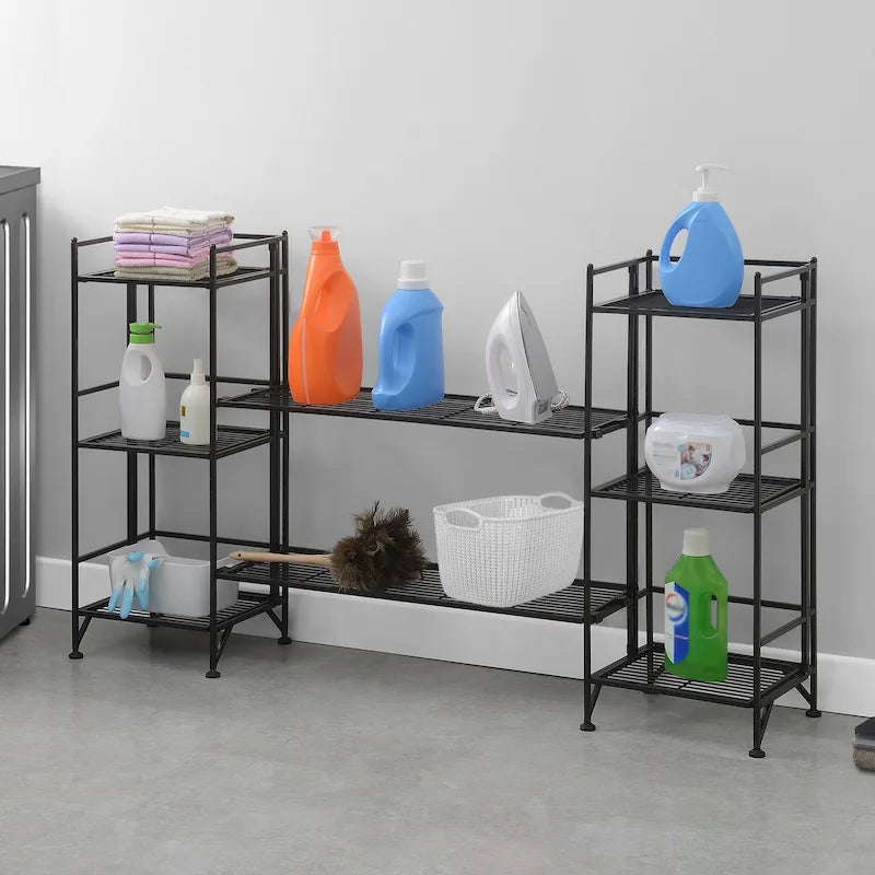 Étagères pliantes métalliques à 3 niveaux Xtra Storage avec lot de 2 étagères d'extension de luxe