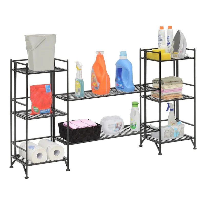 Étagères pliantes métalliques à 3 niveaux Xtra Storage avec lot de 2 étagères d'extension de luxe