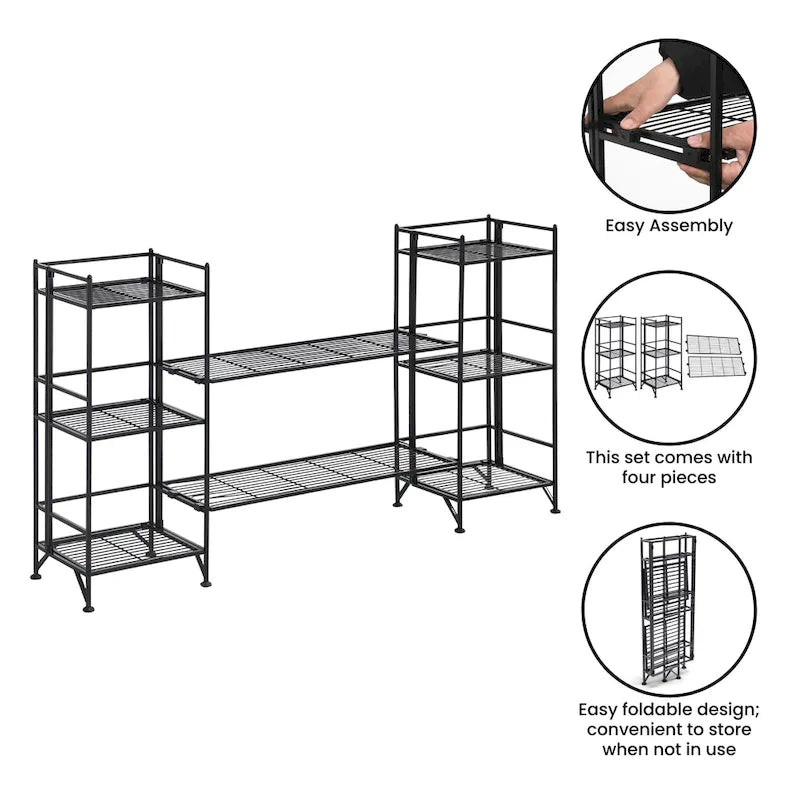 Étagères pliantes métalliques à 3 niveaux Xtra Storage avec lot de 2 étagères d'extension de luxe