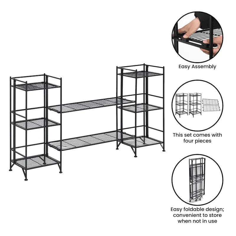 Étagères pliantes métalliques à 3 niveaux Xtra Storage avec lot de 2 étagères d'extension de luxe