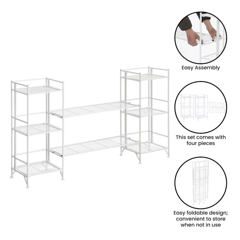 Étagères pliantes métalliques à 3 niveaux Xtra Storage avec lot de 2 étagères d'extension de luxe