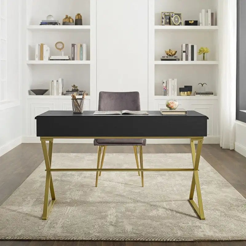 Bureau de campagne Silver Orchid Lerch à deux tiroirs