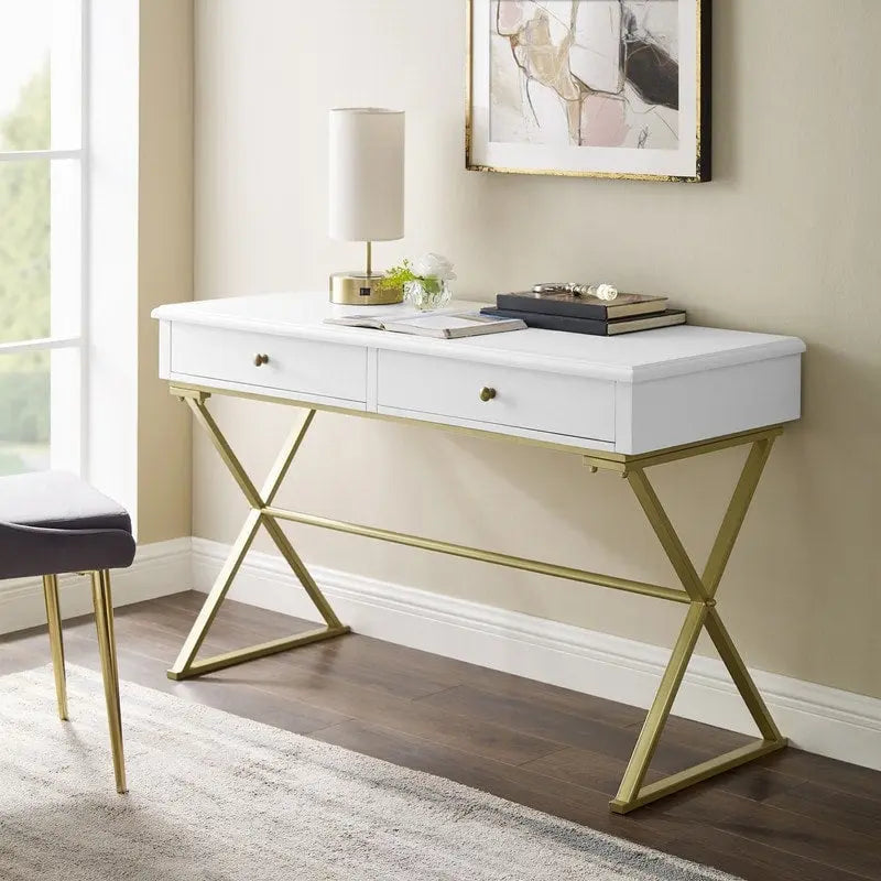 Bureau de campagne Silver Orchid Lerch à deux tiroirs
