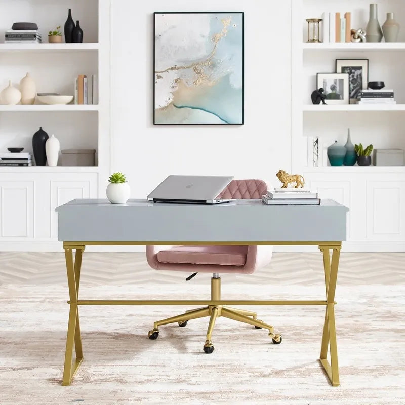 Bureau de campagne Silver Orchid Lerch à deux tiroirs