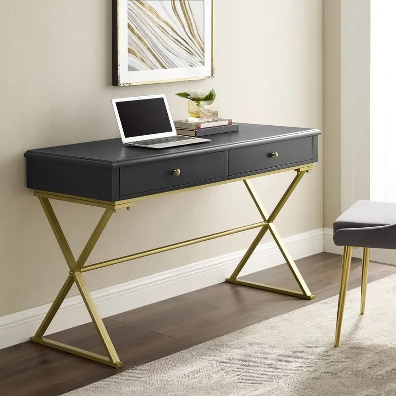 Bureau de campagne Silver Orchid Lerch à deux tiroirs