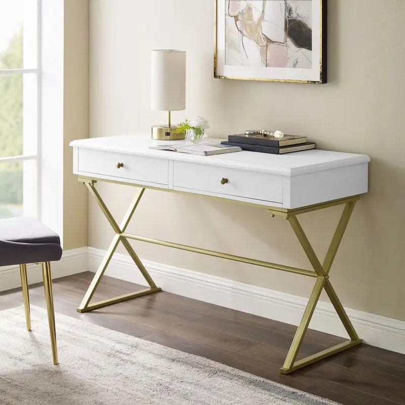 Bureau de campagne Silver Orchid Lerch à deux tiroirs