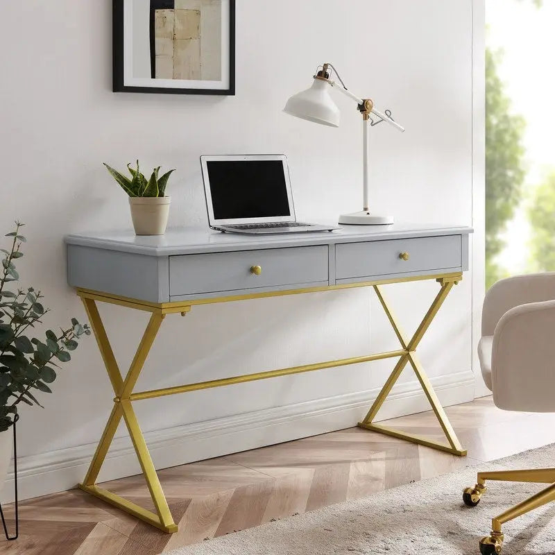 Bureau de campagne Silver Orchid Lerch à deux tiroirs