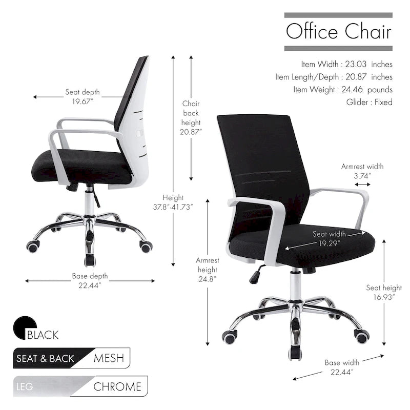 Chaise de bureau pivotante Porthos Home Brio, dossier en maille, hauteur réglable