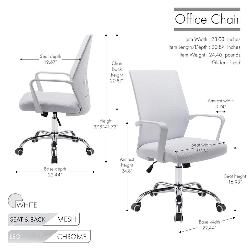 Chaise de bureau pivotante Porthos Home Brio, dossier en maille, hauteur réglable