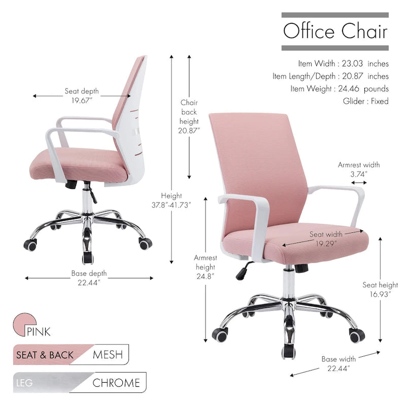 Chaise de bureau pivotante Porthos Home Brio, dossier en maille, hauteur réglable