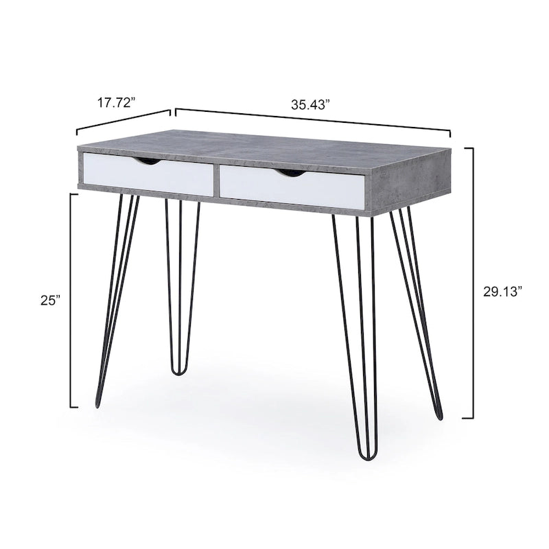 Bureau de télétravail Laurel Grey de style Mid-century Modern à 2 tiroirs