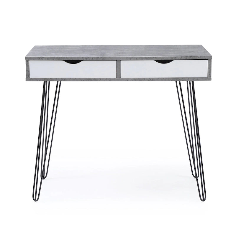 Bureau de télétravail Laurel Grey de style Mid-century Modern à 2 tiroirs