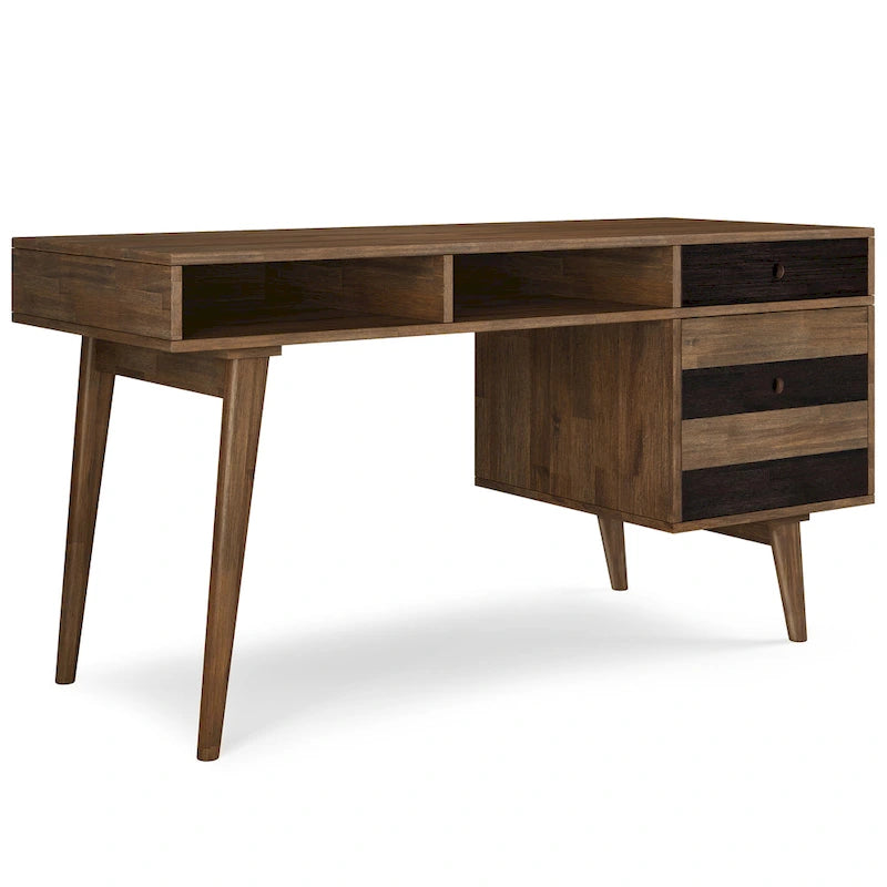 WYNDENHALL Wright Bureau contemporain en BOIS MASSIF de 60 pouces de large avec tiroirs, couleur Marron vieilli naturel rustique