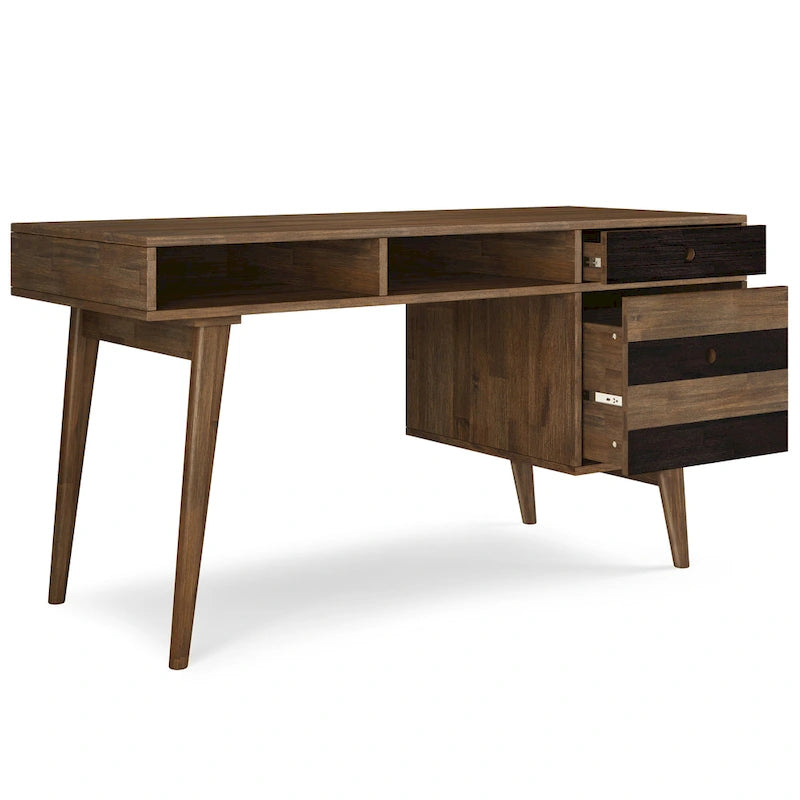 WYNDENHALL Wright Bureau contemporain en BOIS MASSIF de 60 pouces de large avec tiroirs, couleur Marron vieilli naturel rustique