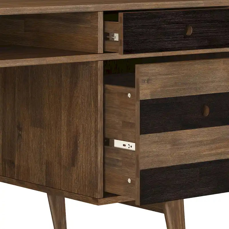 WYNDENHALL Wright Bureau contemporain en BOIS MASSIF de 60 pouces de large avec tiroirs, couleur Marron vieilli naturel rustique