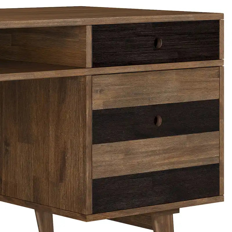 WYNDENHALL Wright Bureau contemporain en BOIS MASSIF de 60 pouces de large avec tiroirs, couleur Marron vieilli naturel rustique