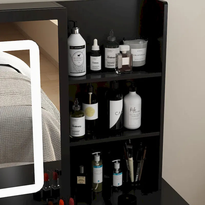 Coiffeuse avec miroir lumineux tricolore et tabouret - N/A